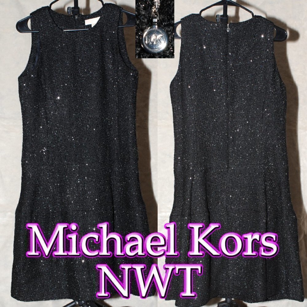 Sparkly Sequin Above The Knee Michael Kors Womens Size 10 Black Cocktail Dress
